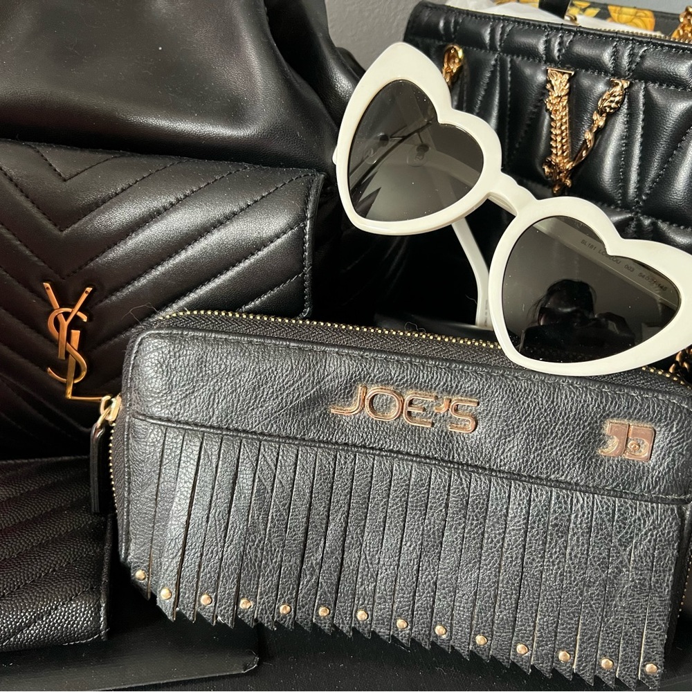 joe's jeans wallet clutch leather fringe studs NWT studded